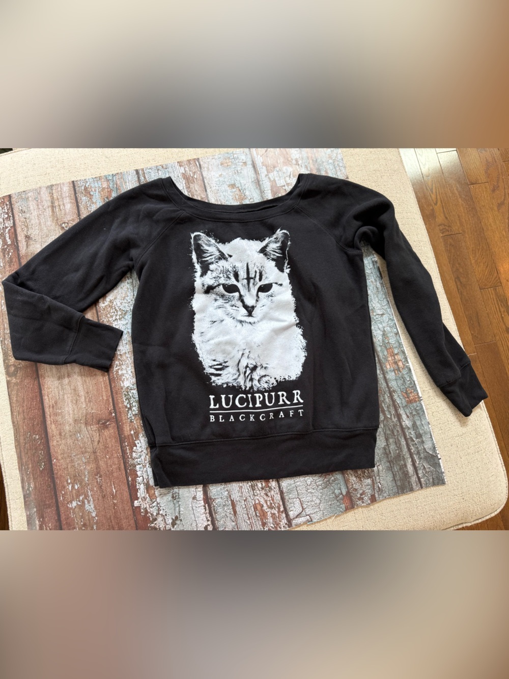 Lucipurr Black Craft   Graphic Crewneck Sweatshirt - Black Size approx medium